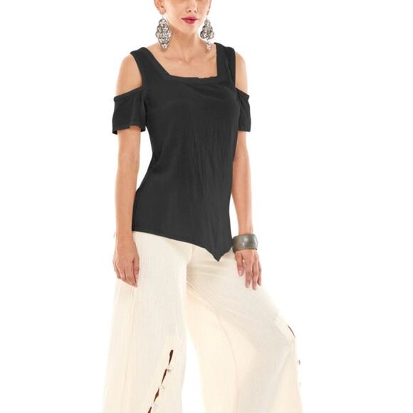 Oh My Gauze! Tops - Oh My Gauze 1 Small Medium Black Dana Blouse Cutout Shoulder Cotton Gauze
